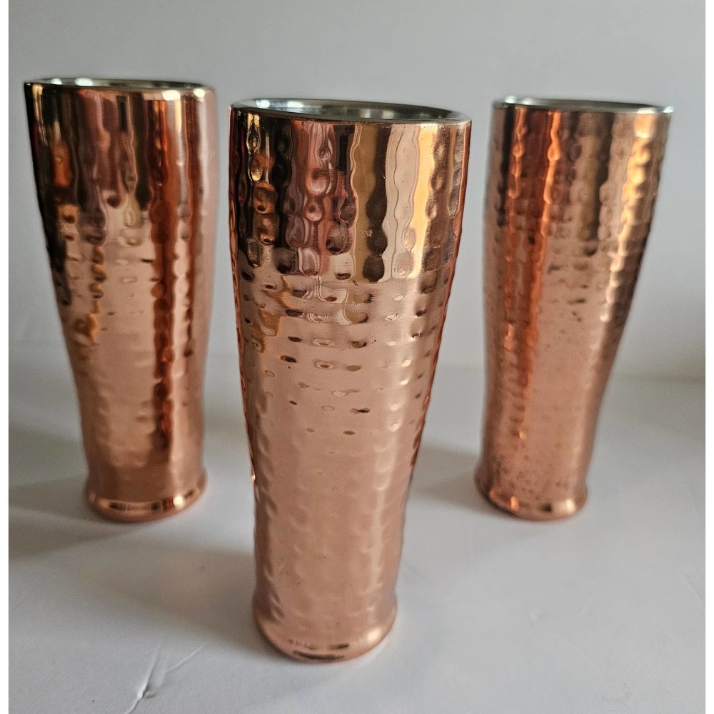 Hammered COPPER Beer Tall Skinny Tumbler set of 3 - Picture 2 of 7